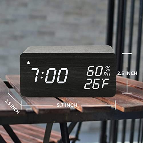 JALL Wooden Digital Alarm Clock with Wireless Charging, 3 Alarms LED Display, Sound Control and Snoo