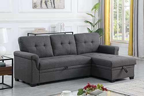 Amazon.com: Lilola Home Lucca Dark Gray Linen Reversible Sleeper Sectional Sofa with Storage Chaise