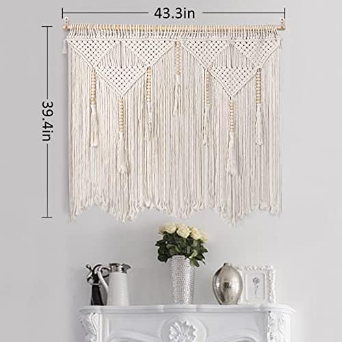 Large Macrame Wall Hanging 43.3" × 39.4" Boho Tapestry Woven Wall Decor- Cotton Tassel Macrame Curta