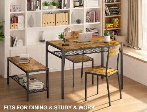 Amazon.com - Gizoon Kitchen Table and 2 Chairs for 4 with Bench, 4 Piece Dining Table Set for Small