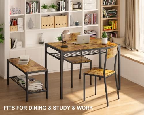 Amazon.com - Gizoon Kitchen Table and 2 Chairs for 4 with Bench, 4 Piece Dining Table Set for Small