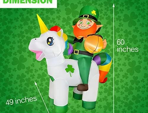 Amazon.com: BLOWOUT FUN 5ft Inflatable St Patricks Day Leprechaun Riding Unicorn Decoration LED Blow
