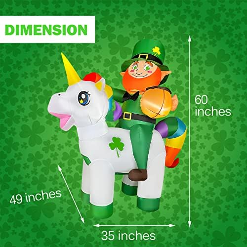 Amazon.com: BLOWOUT FUN 5ft Inflatable St Patricks Day Leprechaun Riding Unicorn Decoration LED Blow