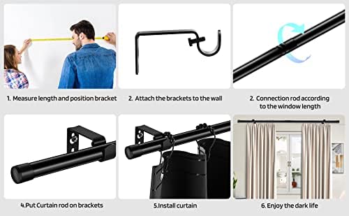 Alskarhem Black Curtain Rods for Windows 30 to 88 Inch,5/8 Inch Small Curtain Rod Set With Brackets.