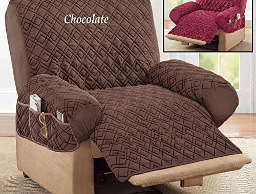 Collections Etc Diamond-Shape Quilted Stretch Recliner Cover with Storage Pockets - Furniture Protec