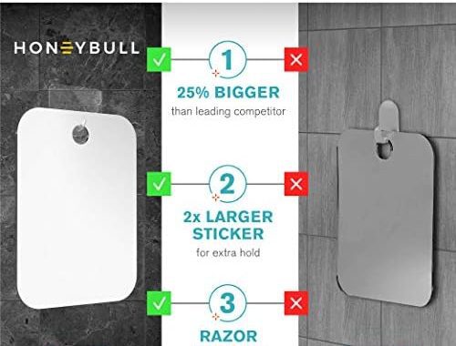 HONEYBULL Shower Mirror Fogless for Shaving - (Large 8x10in) Flat Anti Fog Mirror with Razor Holder