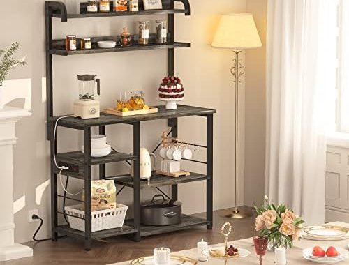 Amazon.com - Topfurny Baker's Rack with Power Outlet, Coffee Station, Microwave Oven Stand, Kitchen